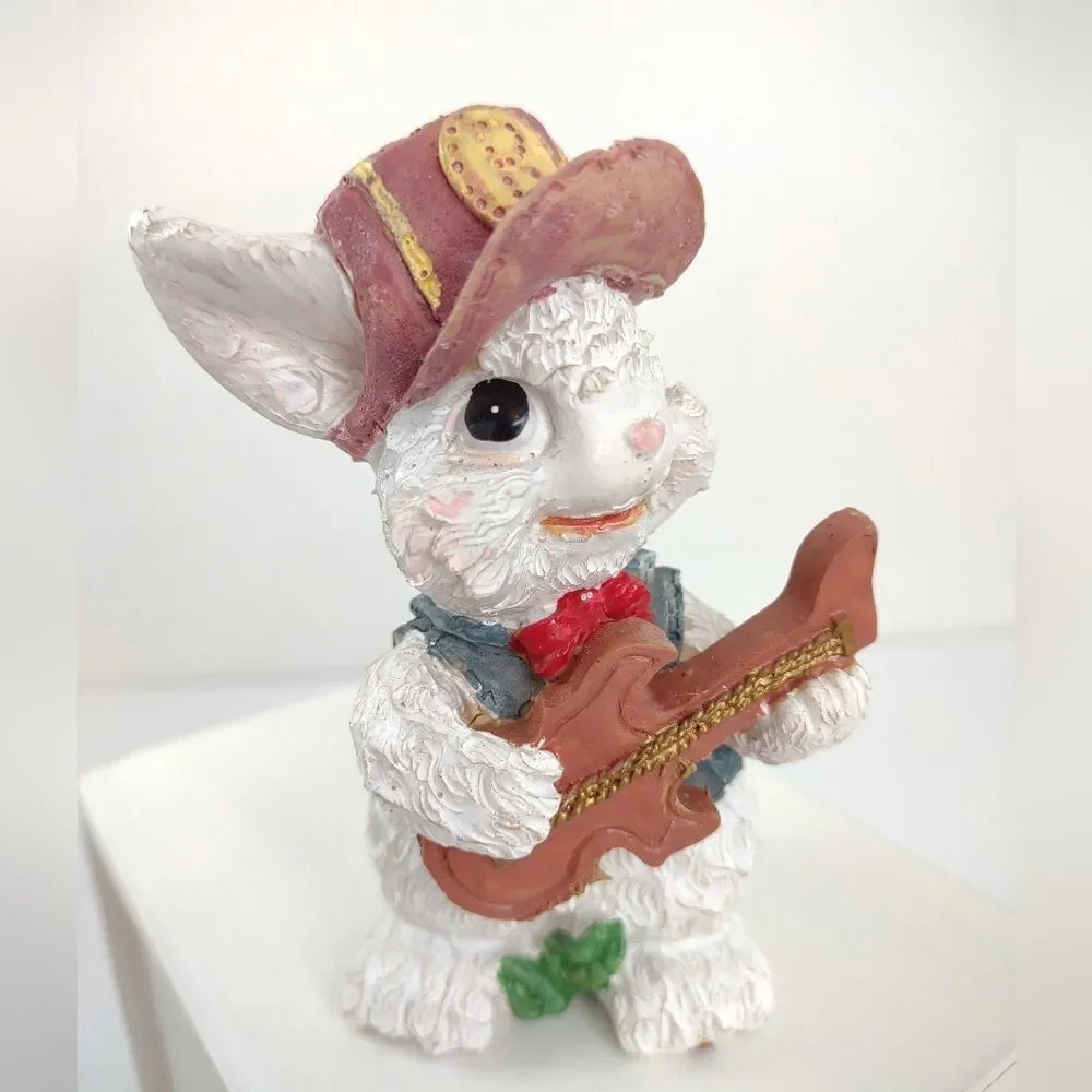 Bunny Figurine Playing Guitar Resin Rabbit
